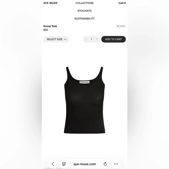 NWT AYA MUSE Scoop Tank Top Black XS Minimalist Semi Sheer Revolve - Picture 5 of 14